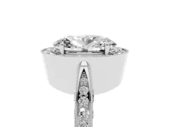 Oval Cut Diamond Halo Engagement Ring Set in Silver with Accent Split Shank Band