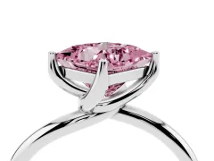 Fancy Pink Princess Cut Diamond Solitaire Engagement Ring Set in White gold with Classic Plain Band