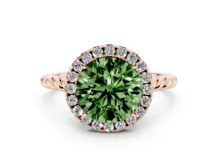 Fancy Green Round Cut Diamond Halo Ring Set in Rose gold with Plain Twisted Band