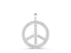 Round Brilliant Pavé-Set Diamond Peace Pendant Set in Silver with Prong Setting