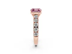 Fancy Pink Asscher Cut Diamond Solitaire Ring Set in Rose gold with Cut-Down Micro Pavé Band and Prong Setting