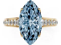 Fancy Blue Marquise Cut Diamond Solitaire Pavé Engagement Ring Set in Yellow gold with Prong Setting