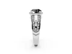 Fancy Black Round Cut Diamond Halo Ring Set in Silver with Double Pavé Split Shank
