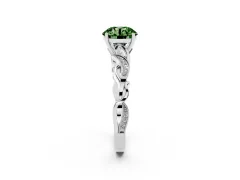 Fancy Green Round Cut Diamond Vine Band Solitaire Ring Set in Silver with Milgrain Prong Setting