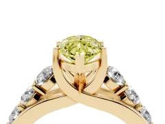 Fancy Yellow Marquise Cut Diamond Pavé Engagement Ring Set in Yellow gold with Prong Setting