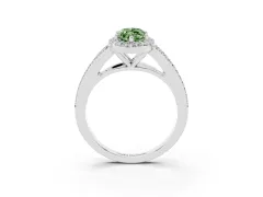 Fancy Green Marquise Cut Diamond Halo Split Shank Pavé Ring Set in Silver with Prong Setting