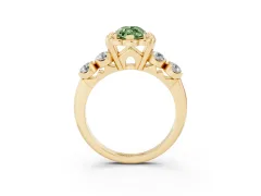 Fancy Green Marquise Cut Diamond Floral Halo Ring Set in Yellow gold with Shared Prong Band
