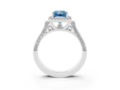 Fancy Blue Radiant Cut Diamond Halo Ring Set in Platinum with Pavé-Lined Split Shank Band