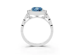 Fancy Blue Princess Cut Diamond Halo Engagement Ring Set in White gold with Milgrain Band and Prong Setting