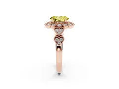 Fancy Yellow Oval Cut Diamond Solitaire Ring Set in Rose gold with Milgrain Pavé Heart Band