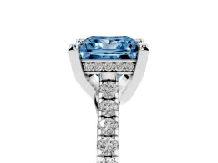 Fancy Blue Princess Cut Diamond Solitaire Ring Set in Silver with Brilliant Pavé Band and Prong Setting