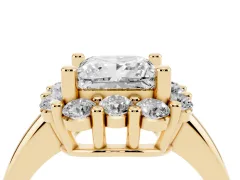Princess Cut Diamond Halo Cluster Engagement Ring Set in Yellow gold with Polished Band and Prong Setting