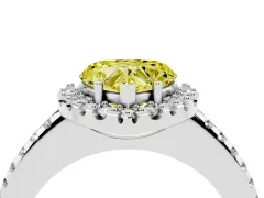 Fancy Yellow Heart Cut Diamond Pavé Halo Ring Set in White gold with Prong Setting
