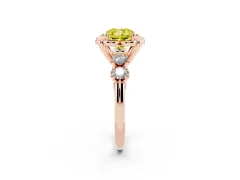 Fancy Yellow Cushion Cut Diamond Floral Halo Ring Set in Rose gold with Shared Prong Band