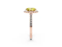 Fancy Yellow Oval Cut Diamond Halo Pavé Engagement Ring Set in Rose gold with Prong Setting