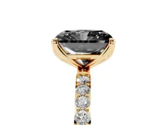 Fancy Black Radiant Cut Diamond Solitaire Engagement Ring Set in Yellow gold with Round Pavé Band and Prong Setting