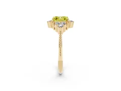 Fancy Yellow Asscher Cut Diamond Cluster Ring Set in Yellow gold with Beaded Band
