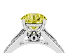 Fancy Yellow Round Cut Diamond Split Shank Pavé Engagement Ring Set in Silver with Prong-Set Center Stone