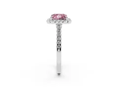 Fancy Pink Princess Cut Diamond Halo Pavé Engagement Ring Set in Platinum with Prong Setting