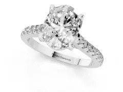 Oval Cut Diamond Solitaire Ring Set in White gold with Brilliant Pavé Band and Prong Setting