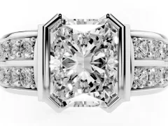 Radiant Cut Diamond Wide Channel Set Band Ring Set in Platinum with Bezel Setting