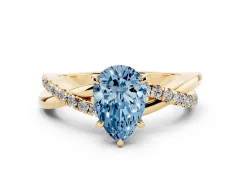 Fancy Blue Pear Cut Diamond Twisted Pavé Band Ring Set in Yellow gold with Prong Setting
