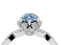 Fancy Blue Marquise Cut Diamond Halo Twist Band Solitaire Ring Set in Platinum with Prong-Set Center Stone