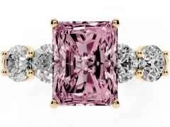 Fancy Pink Radiant Cut Diamond Five-Stone Prong Set Ring Set in Yellow gold with Classic Band