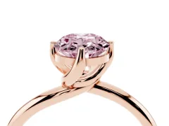 Fancy Pink Oval Cut Diamond Solitaire Engagement Ring Set in Rose gold with Classic Plain Band