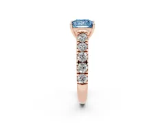 Fancy Blue Princess Cut Diamond Solitaire Ring Set in Rose gold with Cut-Down Micro Pavé Band and Prong Setting