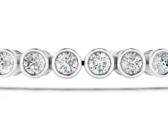 Round Diamond Bezel Set Tennis Bracelet Set in Silver with Polished Band and Box Clasp