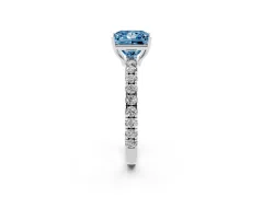 Fancy Blue Princess Cut Diamond Pavé Solitaire Engagement Ring Set in White gold with Prong Setting