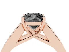 Fancy Black Cushion Cut Diamond Solitaire Ring Set in Rose gold with Channel-Set Accent Stones and Prong Setting