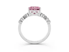 Fancy Pink Radiant Cut Diamond Ring Set in White gold with Scattered Round Accents