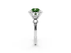 Fancy Green Cushion Cut Diamond Floral Halo Ring Set in White gold with Shared Prong Band