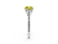 Fancy Yellow Asscher Cut Diamond Solitaire Ring Set in Silver with Brilliant Pavé Band and Prong Setting