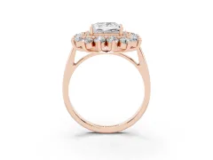 Princess Cut Diamond Floral Double Halo Ring Set in Rose gold with Round Petals