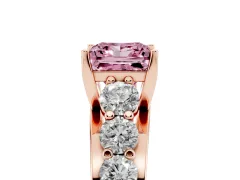 Fancy Pink Princess Cut Diamond Pavé Engagement Ring Set in Rose gold with Prong Setting