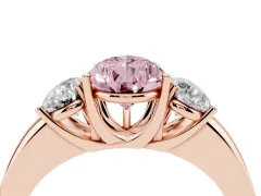 Fancy Pink Pear Cut Diamond Three-Stone Ring Set in Rose gold with Bold Center and Classic Band