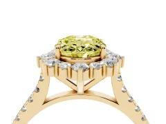 Fancy Yellow Oval Cut Diamond Halo Ring Set in Yellow gold with Pavé Band and Prong Setting