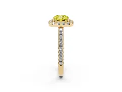 Fancy Yellow Cushion Cut Diamond Pavé Halo Ring Set in Yellow gold with Prong Setting