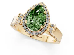 Fancy Green Pear Cut Diamond Halo Ring Set in Yellow gold with Pavé-Lined Split Shank Band