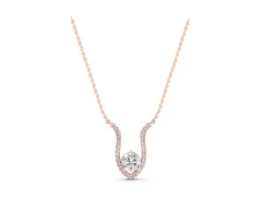 Round Brilliant Halo Pendant Set in Rose gold with Prong-Set Center and Curved Frame