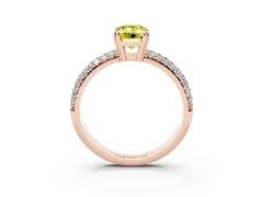 Fancy Yellow Emerald Cut Diamond Solitaire Ring Set in Rose gold with Multi-Row Round Pavé Band and Prong Setting