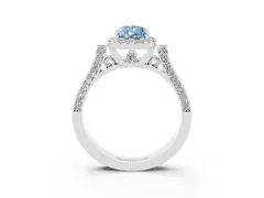 Fancy Blue Pear Cut Diamond Halo Ring Set in Platinum with Pavé-Lined Split Shank Band