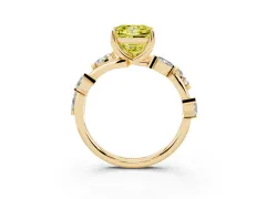 Fancy Yellow Princess Cut Diamond Solitaire Ring Set in Yellow gold with Twisted Marquise Accent Band