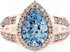 Fancy Blue Pear Cut Diamond Halo Ring Set in Rose gold with Double Pavé Split Shank