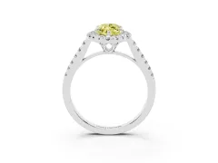 Fancy Yellow Marquise Cut Diamond Pavé Halo Engagement Ring Set in Silver with Pavé Band and Prong Setting