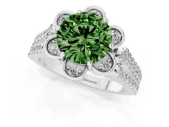 Fancy Green Round Cut Diamond Floral Halo Split Shank Engagement Ring Set in Platinum with Pavé Shank