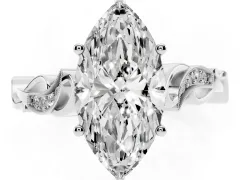 Marquise Cut Diamond Vine Band Solitaire Ring Set in White gold with Milgrain Prong Setting